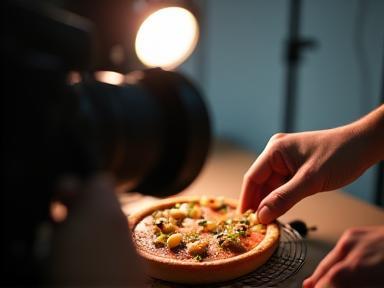 Illustration of food being professionally photographed
